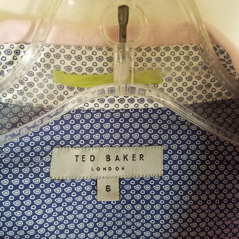 Ted‎ Baker Men's Size 6 Pink Linen Blend Button Front Long Sleeve Shirt